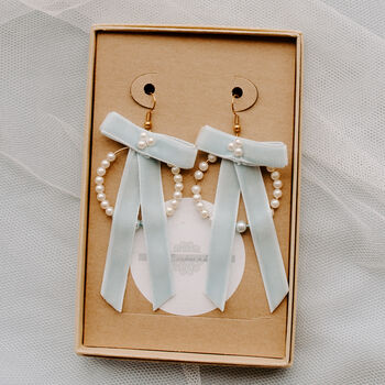 Velvet Bow And Hand Beaded Hoop Earrings, 2 of 10