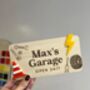 Personalised Wooden Car Garage Playroom Sign Montessori Pretend Play Accessory, thumbnail 1 of 7
