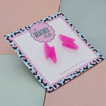 Lightning Bolt Glitter Resin Stud Earrings Pink, Green, Rainbow, Blue And Silver, 11 of 12
