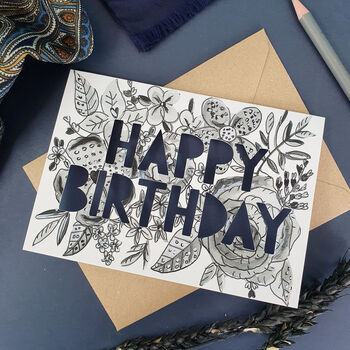 Monochrome Floral Paper Cut Birthday Card, 8 of 9