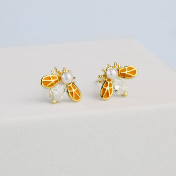 Gold Colour Sterling Silver Bee Stud Earrings, 2 of 4