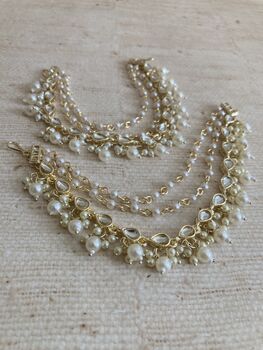 Indian Gold Plated Pearl Ear Chains, 5 of 6