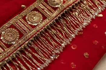 Leela Traditional Red Shade Bridal Net Dupatta, 6 of 6