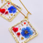 Real Flowers Square Drop Earrings Small Hand Made, thumbnail 3 of 9