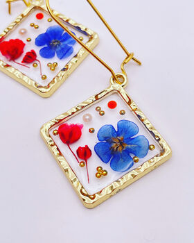 Real Flowers Square Drop Earrings Small Hand Made, 3 of 9