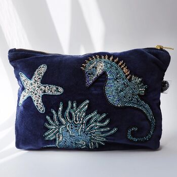 Velvet Beaded Seahorse Pouch, 3 of 3