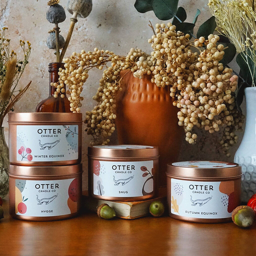 Hygge Autumnal Rose Gold Tin Soy Candle By Otter Candle Co