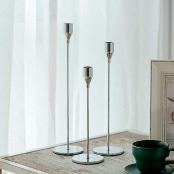 Set Of Three Wrought Iron Silver Candle Stand Holder, 2 of 4