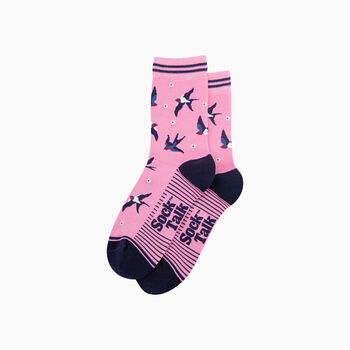 Blue Swallow Bird Bamboo Socks In Pink, 4 of 4