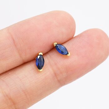Sterling Silver Marquise Sapphire Blue Stud Earrings, 5 of 11