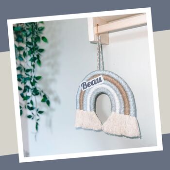 Macrame Rainbow Personalised,Beige Nursery Wall Hanging, 2 of 12