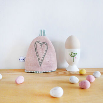 Embroidered Linen Heart Egg Cosy, 2 of 4
