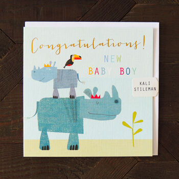 Gold Foiled Baby Boy Rhinos Card, 2 of 5