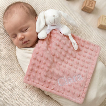 Personalised Dusty Pink Bobble Bunny Baby Comforter, 2 of 6
