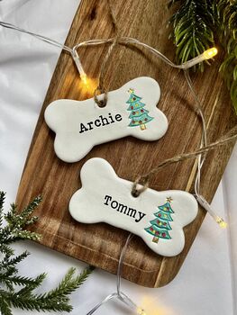 Personalised Clay Dog Christmas Decoration With Christmas Tree, 2 of 2