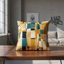 Decorative Cushion Cover In Oblong Lumbar Shape, Mustard And Teal Abstract Design, thumbnail 5 of 12