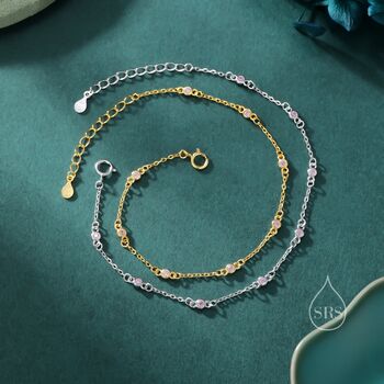 Sterling Silver Extra Delicate Pink Cz Bezel Bracelet, 4 of 12
