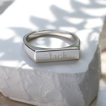 Personalised Gold Or Silver Rectangular Bar Signet Ring, 4 of 8