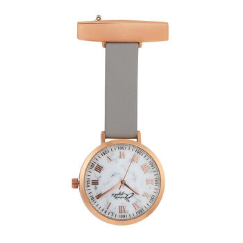 Rose Gold, Grey Roman Numeral Leather Fob Nurse Watch, 4 of 4