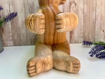 Carved Wooden Teddy Bear Wine Bottle Holder, 4 of 8