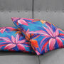 Pink And Orange Flowers On Blue Cushion Cover, thumbnail 4 of 7