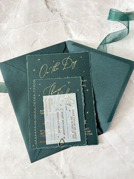 Dark Green And Gold Celestial Wedding Invitation, 10 of 11