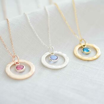 Personalised Hammered Halo Birthstone Necklace, 2 of 10