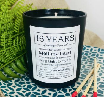 Personalised 16th Wax Wedding Anniversary Candle, 3 of 12