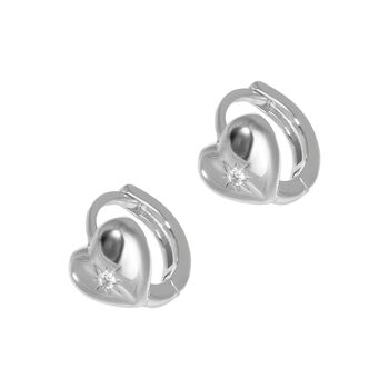 Sterling Silver Starburst Cz Heart Huggie Hoop Earrings, 6 of 6