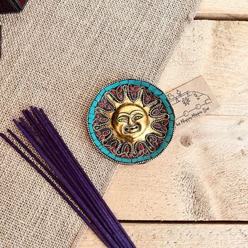 Smiling Gold Sun Incense Stick Holder Ash Catcher, 7 of 8