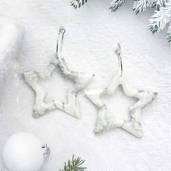 Silver Star Christmas Polymer Clay Earrings, 4 of 5