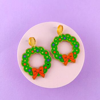 Christmas Wreath Acrylic Earrings, 4 of 10