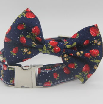 Navy Blue Strawberry Dog Bow Tie, 9 of 9