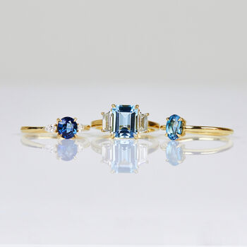 18ct Yellow Gold Teal Sapphire And Diamond Engagement Ring, 5 of 5