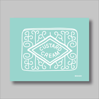 Custard Cream, Jammie Dodger, Bourbon And Digestive Biscuits Set Of Four Blue Prints, 5 of 10