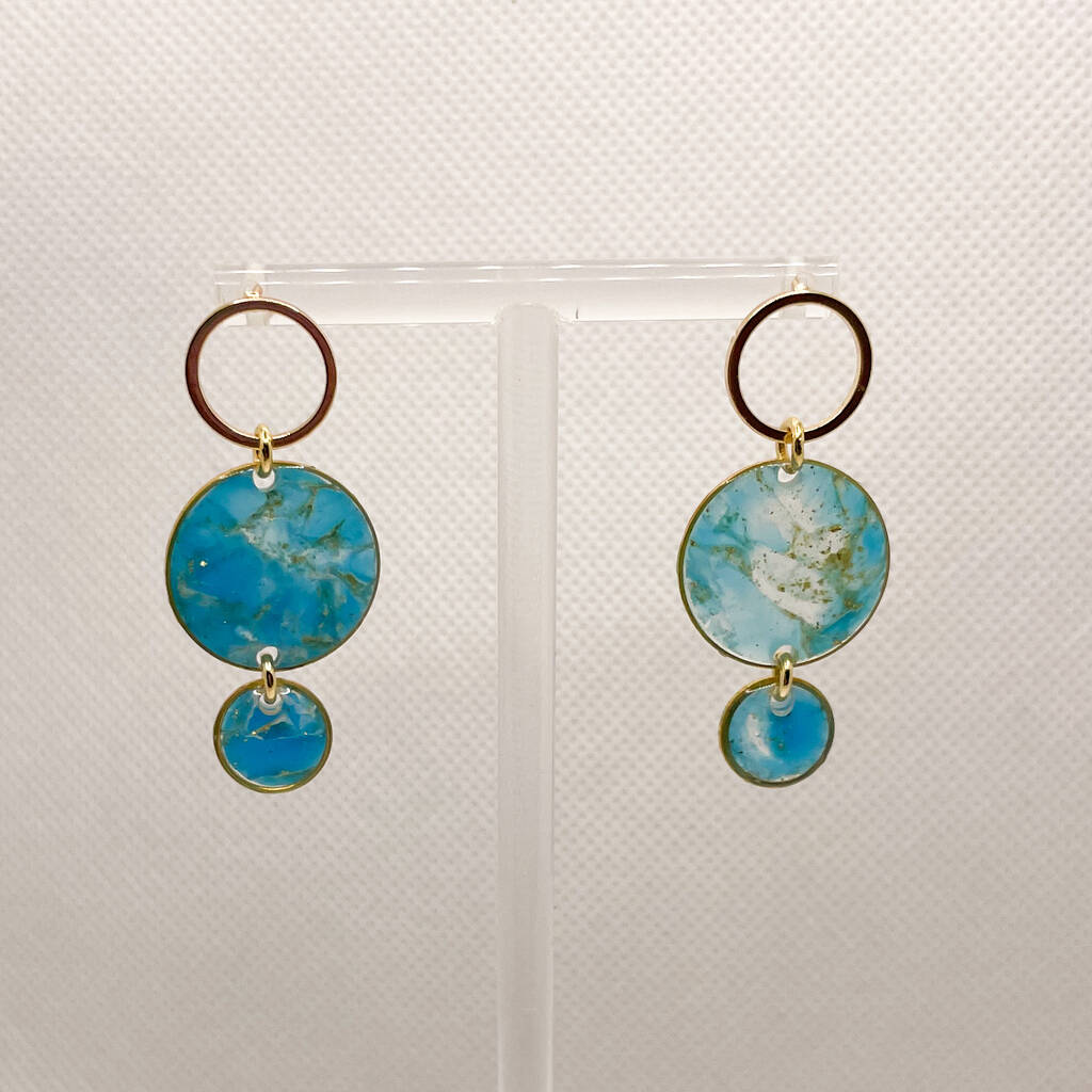 Circular Turquoise Clay And Resin Statement Earrings By Marina Designs