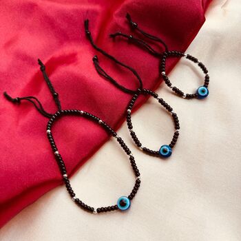 Adjustable Black Beads Evil Eye Bracelet For New Borns And Adults, 3 of 4