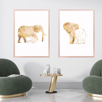 Gold White Elephant No Two Silhouettes Wall Art Print, 2 of 5