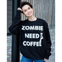 Zombie Need Coffee Women's Halloween Sweatshirt, thumbnail 2 of 4