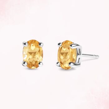 Citrine Oval Stud Earrings In Sterling Silver And Gold, 7 of 8