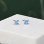 Aquamarine Blue Cz Flower Stud Earrings, thumbnail 2 of 11