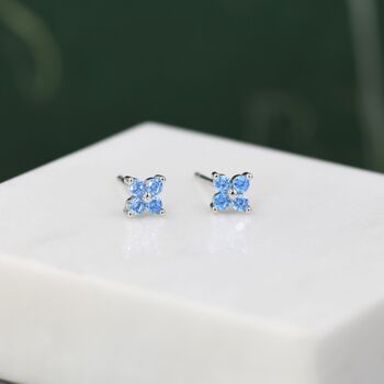 Aquamarine Blue Cz Flower Stud Earrings, 2 of 12