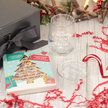 Merry Christmas Message Stemless Glass With Chocolate Tree And Decoration Gift Boxed Set, 7 of 7