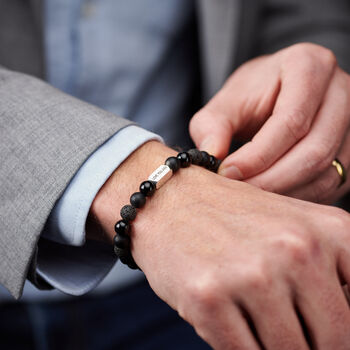 Personalised Men's Sterling Silver And Black Onyx Bead Special Date Bracelet, 3 of 5