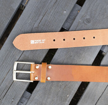 Premium Handmade Light Tan English Leather Mens Belt, 4 of 5