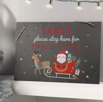 Personalised Santa Stop Here Slate Sign, 4 of 4