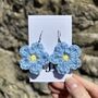 Handmade Crochet Forget Me Not Earrings: Surgical Steel, thumbnail 1 of 11