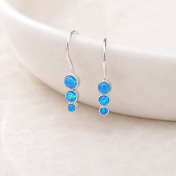 Sterling Silver Blue Opal Trio Drop Earrings, 4 of 6