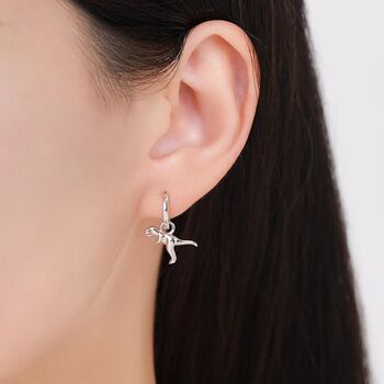 Sterling Silver Mismatched T Rex And Triceratops Hoop Earrings, 6 of 12