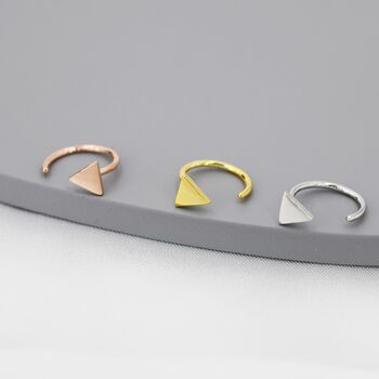 Sterling Silver Tiny Triangle Huggie Hoop Earrings, 4 of 12